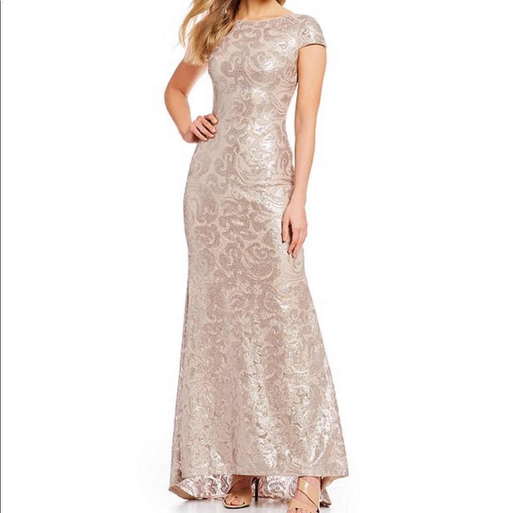 calvin klein sequin cowl back gown
